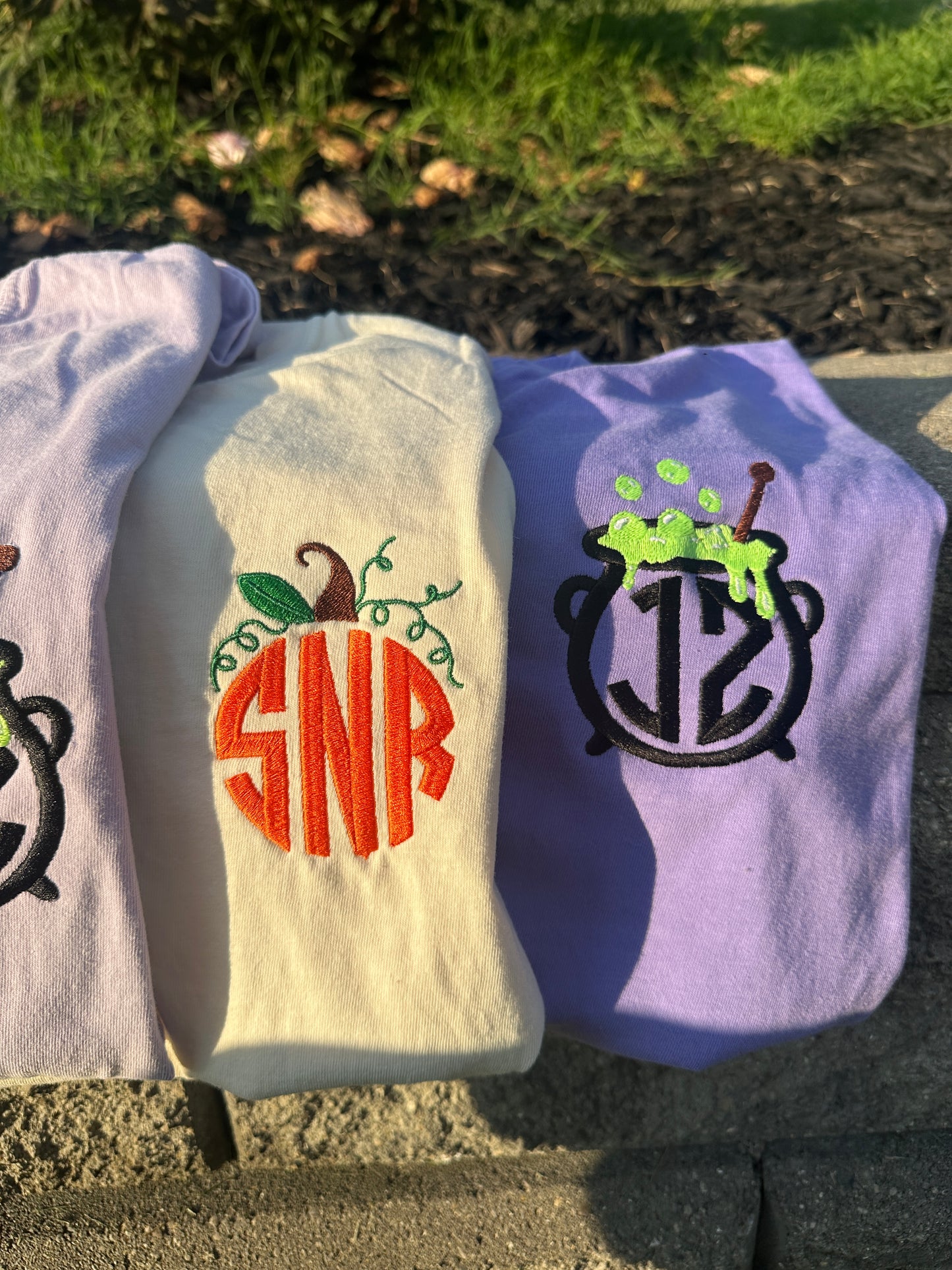 Pumpkin monogram embroidered tops