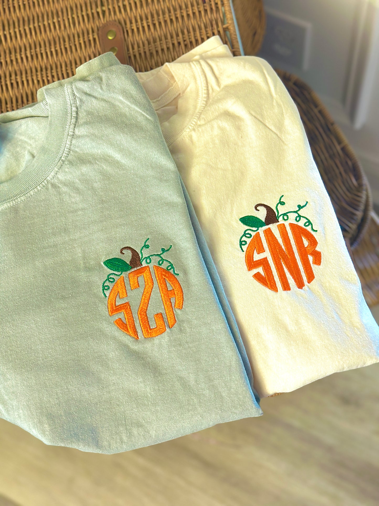 Pumpkin monogram embroidered tops