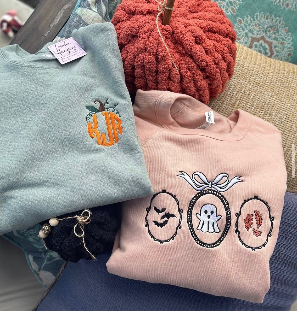 Pumpkin monogram embroidered tops